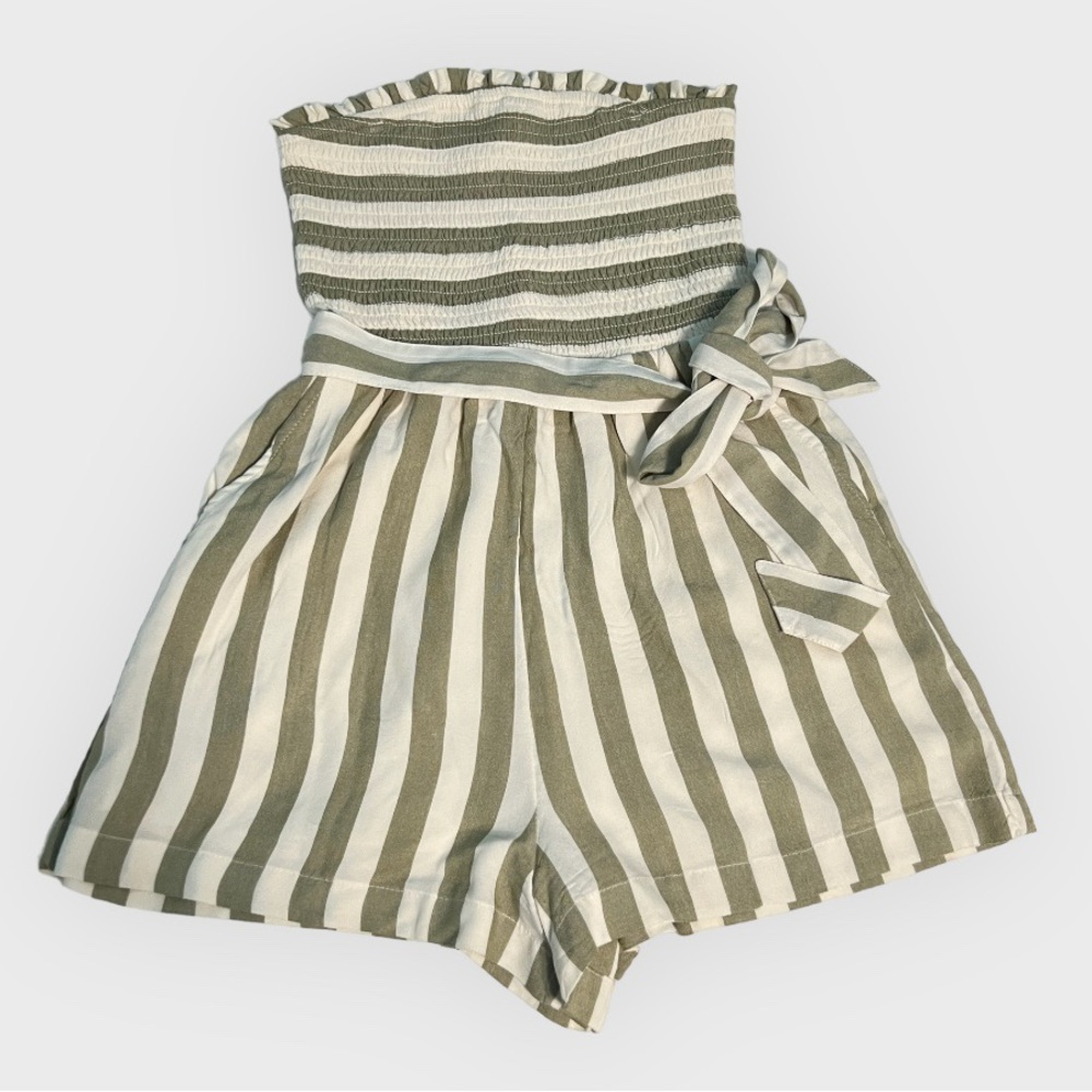 American Eagle Strapless Smocked Striped Romper with Belt and Pockets Size XS - Picture 3 of 6
